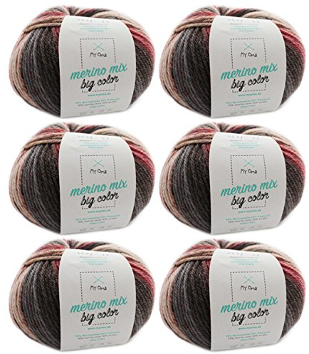 Merinowolle Symphony (Fb 5007) - 6 Knäuel Rot zum Stricken - Dicke Wolle + GRATIS MyOma Label - 100g/150m - Nadelstärke 6-7mm - MyOma Color Wolle