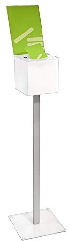 Zeigis Losbox 20cm freistehend auf Ständer + Schloss + Topschild A4 Hoch | Set aus Box + Bodengestell 90cm + Topschild, 2 Schlüssel beiliegend, Einwurfschlitz 3x120mm, klares Acrylglas 3mm stark
