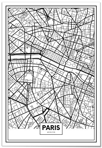 Panorama Poster Karte von Paris 50x70 cm - Gedruckt auf qualitativ hochwertigem Poster - Poster Wohnzimmer - Bilder Schlafzimmer - Dekoration für das Zuhause - Poster Vintage Stadt