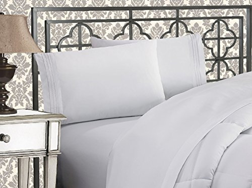 Elegant Comfort Luxuriöses 1500 Premium-Bettwäsche-Set aus Mikrofaser in Hotelqualität, dreireihig, Bestickt, weichstes 4-teiliges Bettlaken-Set, Knitter- und lichtbeständig, Twin/Twin XL, Weiß
