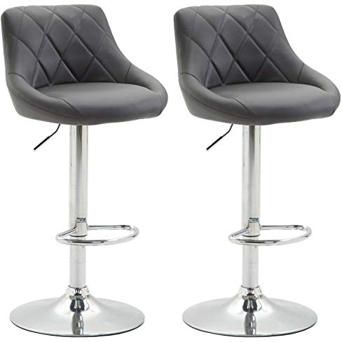 CLP 2er Set Barhocker Lazio Mit Kunstlederbezug I Höhenverstellbarer Und Drehbarer Hocker Mit Fußstütze In Chrom-Optik, Farbe:grau