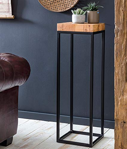 Wohnling Beistelltisch 30 x 97 x 30 cm WL5.654 Akazie Metall Anstelltisch Hoch, Industrial Style Tischchen Wohnzimmer, Holztisch mit Metallbeinen, Abstelltisch Blumentisch Naturholz Dekotisch