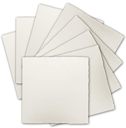 50x Quadratische Vintage Einzel-Karten, Büttenpapier, 12 x 12 cm - Natur-Weiß 225 g/m² - Vellum Oberfläche