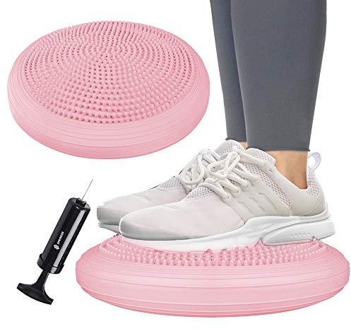 SPRINGOS Balance Kissen PRO mit Noppen + Luftpumpe einseitig für korrekte Sitzhaltung Rosa Sitzkissen Wackelkissen Rückenmuskulatur Sensorik-Kissen