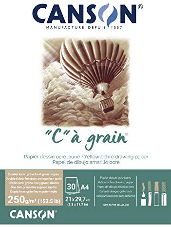 Canson C à Grain Zeichenblock A4, 250 g, gelber Ocker, 30 Blatt, feine & mittlere Körnung, kurze Seite geleimt, ideal für professionelle Künstler