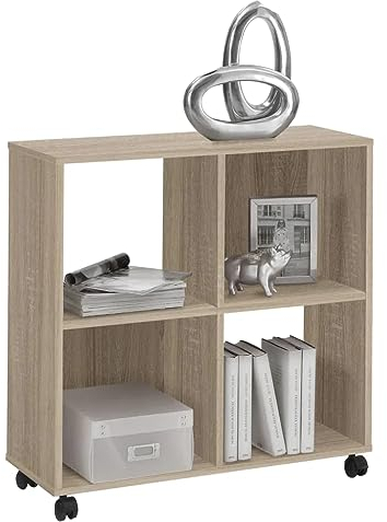 FMD Möbel, 290-001 E Sprint Büroregal Bücherregal auf Rollen ideal für A4 Ordner, Eiche, Maße 72.0 x 77.0 x 33.0 cm (BHT)
