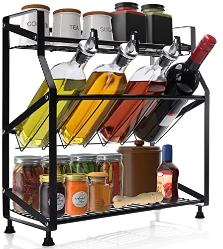 BELLE VOUS Gewürzregal für Arbeitsplatte Küche in Schwarz - Küchen Organizer Schrank - Freistehendes Gewürz Regal aus Eisen - Regal für Gewürze - Schrankregal Ordnungssystem