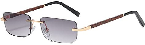 Long Keeper Sonnenbrille Damen Vintage 90s Retro Rechteckig Sonnenbrille Randlos Für Damen Herren Mit Uv Schutz (Grau-Stil1, 45)