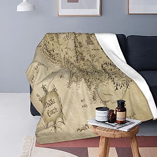 Weltkarten-Decke, Überwurf, Karte der Mittelerde, Decke, ultraweicher Samt, leichte Fleecedecke, Steppdecke, Sommerdecke, Schlafdecke, für Damen, Herren, Kinder (Flanelldecke 101,6 cm 127 cm)