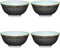 KitchenCraft Set of 4 Glazed Stoneware Bowls with Japanese Wave & Floral Pattern, Grey & Turquoise Ceramic Bowls with Footed Base, Microwave & Dishwasher Safe, 15.7 cm (6)