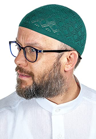 ihvan online Türkische muslimische Strick -Kufi -Hüte für Männer, Taqiya, Takke, Peci, islamische Mützen, islamische Geschenke, Standartgröße, hellgrün