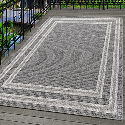 Carpetsale24 Alfombra de Exterior, Color Gris, diseño de Borde, 110116, Alfombra Rectangular, Alfombras para terraza-balcón-jardín o Cocina, 120 x 170 cm