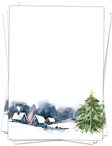 50 Blatt Weihnachtspapier (A4) | Weihnachtslandschaft gemalt | Weihnachtsbriefpapier Motivpapier | edles Briefpapier Weihnachten | beidseitig weihnachtlich bedruckt