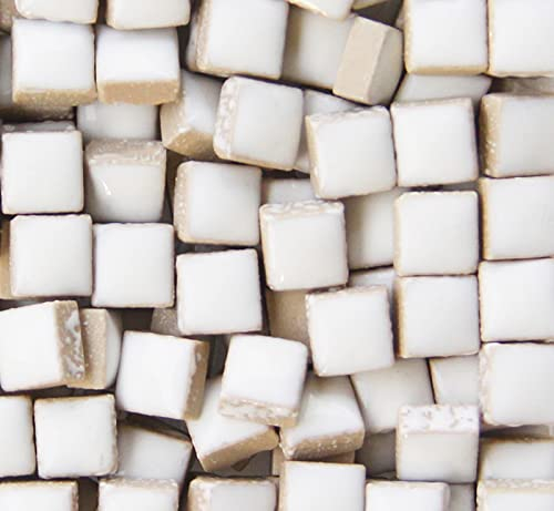 200 Stück/200 g quadratische Formen 1,0 x 1,0 cm quadratische Keramik-Mosaikfliesen zum Basteln, bunte Buntglasstücke für Mosaikprojekte - Weiß