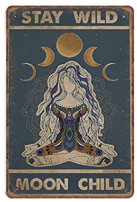 DAIERCY Lustiges Vintage-Schild Yogas Liebe Yoga Stay Wild Moon Kind Geschenk für Yoga Liebhaber Mond Liebhaber Metall Blechschilder für Küche Garten Garage Badezimmer Wanddekoration 140 x 200 mm