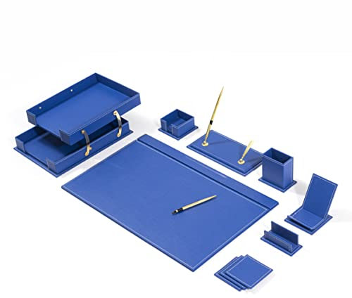 MOOGCO Bonded Set Luxus-Schreibtischunterlage und Schreibtisch-Organisation, Schreibtisch-Organizer, Leder-Schreibtisch-Organizer (Blue)