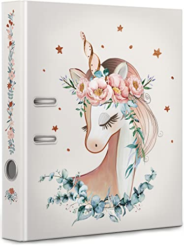 artpin® Einhorn Ordner Mädchen Schule Zeugnismappe - Kinder Garten Geschenk Portfolio Pferd rosa für 350 Blatt Sammelmappe O5