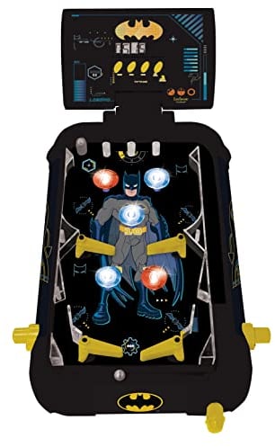 LEXIBOOK, Batman, Pinball electrónico de Mesa, Divertidos Sonidos y Efectos de luz, 5 obstáculos, Funciona con 3 Pilas LR14, Negro/Amarillo, JG610BAT