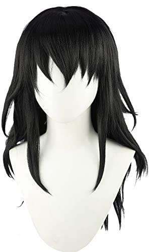 maysuwell Anime-Perücke Cosplay-Perücken Schwarz Lange Lockige Perücke für Halloween, Karneval, Kostümparty mit Perückenhaube