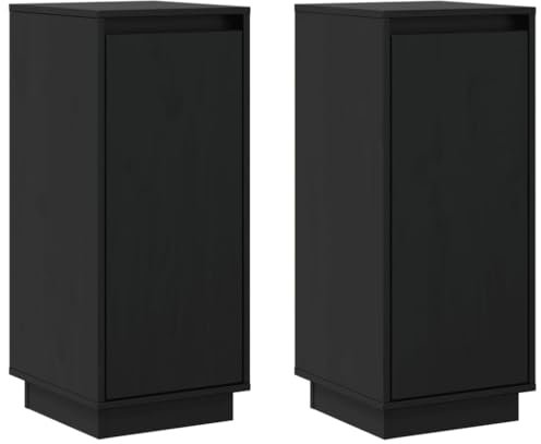 vidaXL 2X Sideboard mit Türen Kommode Anrichte Schrank Beistellschrank Mehrzweckschrank Standschrank Holzschrank Schwarz 31,5x34x75cm Massivholz Kiefer