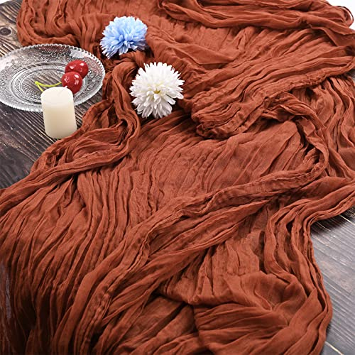 2 Packs Terrakotta Käsetuch Tischläufer, 90 x 300 cm rustikaler Gaze-Stoff Boho-Tischläufer rostiges Cheesecloth Hochzeitstischdekoration Tischdecke für Hochzeitsfeier Brautparty Tischdekoration