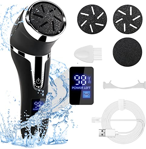 Pedicure Elettrico Professionale Piedi, CKCLR Cura Piedi Elettrico, Ricaricabile Pedicure per Lima del piede IPX7, Rimuovi Calli Piedi Elettrico con 3 testine smerigliate di ricambio (nero + argento)