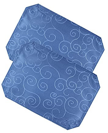 Haus und Deko 2er Platzset 35 x 50 cm Königsblau Tischset Struktur Damast Circle, bügelfrei fleckenabweisend Platzdeckchen, abwaschbar abwischbar Untersetzer Tischsets
