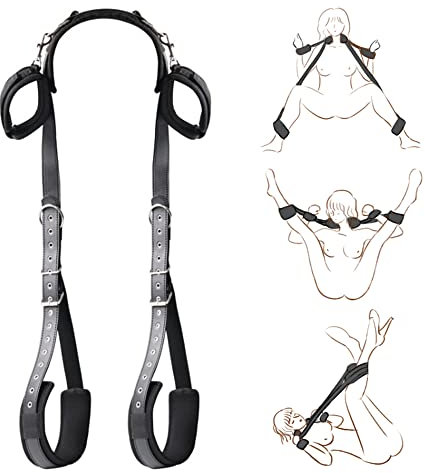 YEVIOR BDSM Sex Bondage Fesseln, SM Fetish-Set mit Handschellen Fußfesseln Verstellbare Träger, Extrem SM Sextoysets für Anfänger und Fachmann Fesselspiele Paare Rollenspiel (Black- Leder)