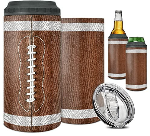 winorax Football Tumbler 4-in-1 Can Cooler Football Stainless Steel Insulated Tumblers Coffee Travel Mug Cup With Lid Gift Tumblers For Men Women Sports Gifts For Players Fan Coach Lovers