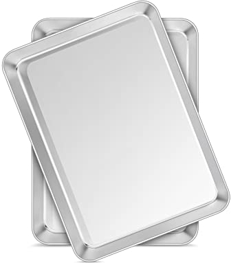 Joyfair Baking Trays for Oven, 2 Pieces Stainless Steel Baking Oven Tray Set, Flat Cookie Sheet Great for Cooking Roasting, Non Toxic & Rust Free, Mirror Finished & Dishwasher Safe, 26.5x20.5x2.5cm