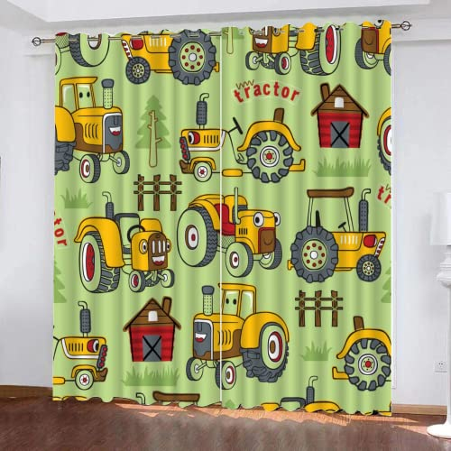 HABEAT 3D Traktor Vorhänge Abdunkelnde Cartoon LKW Kindervorhänge Vorhang mit ösen 2er Set Gardinen Blickdicht Verdunkelungs für Kinderzimmer Schlafzimmer Wohnzimmer B 110 X H 95 cm