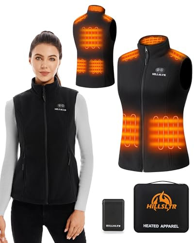 HILLSLTR Gilet Chauffant en Polaire pour Femme avec Batterie 7.4V 12000mAh, Veste Chauffante avec 8 Zones de Chauffage, Gilet Chauffant avec 3 Niveaux de Température, Veste Chauffante pour Ski/Moto