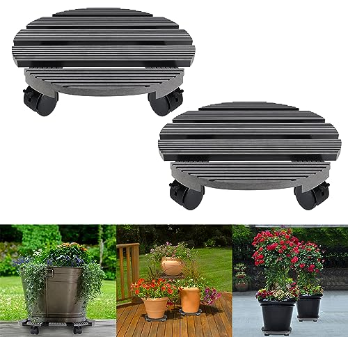 YRHome WPC Pflanzenroller Rund Ø 300mm 100kg Rollbrett Pflanzen für Innen- sowie Außenbereich Blumenroller Blumentopf Untersetzer mit Rollen witterungsbestaendig Transporthilfe für Pflanzen Anthrazit