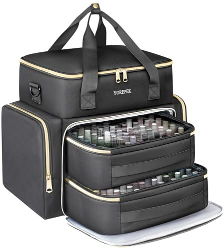 YOREPEK Extra Large Nail Polish Organizer Case Holds 96 to 100+ Bottles (15ml/0.5 fl.oz) Nail Lamp, Nail Polish Travel Case Bag with 2 Removable Pouches Fits Nail Suppiles, Gift for Manicurist, Grils