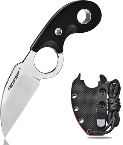 TONIFE Crescent Neck Knife Outdoor Messer Feststehende Klinge aus 8Cr14MoV-Stahl mit Scheide Lanyard und Clip Full Tang Messer Überlebensmesser (Schwarz+Satin)