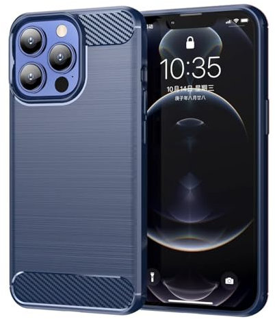 Jhxtech Case for iPhone 13 Pro Max Case, Apple 13 Pro Max Case, Ultra Slim Phone Cover with Shock-Absorption Carbon Fiber TPU Rubber Protective Cases for Apple iPhone 13 Pro Max Navy Blue