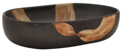 vidaXL Aufsatzwaschbecken, Oval Waschbecken mit Muster, Handgefertigt Waschtisch Waschschale für Badezimmer, Handwaschbecken Spülbecken, Schwarz 59x40x14 cm Keramik