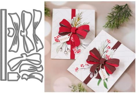 Sredwtk 3D Bogenknoten Stanzschablonen Weihnachten Metall Prägeschablonen Stanzformen Schneiden für DIY Karte Sammelalbum Scrapbooking Fotoalbum Deko Cutting Dies