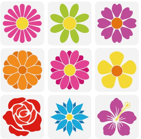 FINGERINSPIRE 9 Stück Blumen Schablonen Zum Malen 20x20 cm Große Blumenblätter Zeichnungsvorlagen Kunststoff PET Rose Gänseblümchen Malschablonen Pflanzen Themen Vorlagen Zum Malen Auf Holz