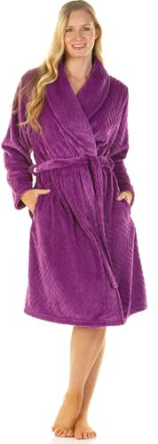La Marquise Robe de chambre à col châle en polaire ultra douce pour femme, violet, M/L