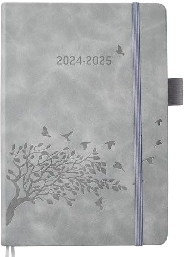 Kalender 2024 2025 A5 Tagesplaner, Schülerkalender 2024/25 1 Tag 1 Seite mit Tabs, Notizen, Stifthalter & Tasche, Leder Hardcover, Terminplaner Schulplaner Studienplaner Planer Aug’24-Jul’25