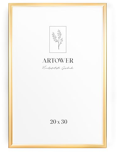 Artower® Bilderrahmen Gold Metall Dünner Rahmen für 20 x 30 cm | Posterrahmen Groß Collage | Picture Frame Metal 20x30 cm | Aluminium Schmal Bilderrahmen | Gold Poster Rahmen