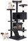 FDW Arbre à Chat Hauteur 139 cm Tour de Jeux pour Chat avec 2 Niches 3 Plateformes 2 Boules en Sisal Arbre à Grimper Multi-Niveaux Idéal pour 3-4 Chats Gris Foncé