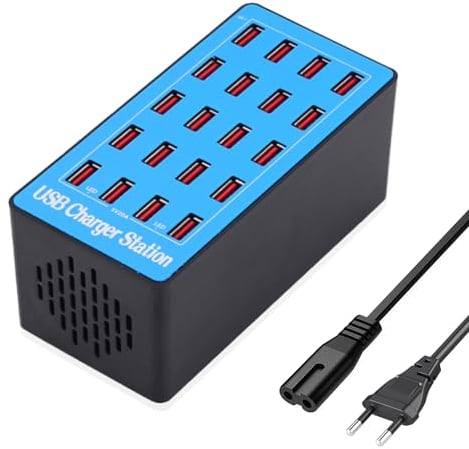 20-Port 100W/20A Desktop-Ladestation für Mehrere Geräte, USB-Hub, Wandladegerät, Netzteil Stecker - Kompatibel Mit iPhone/Samsung/Google/Xiaomi/Huawei