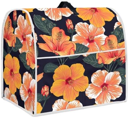 Jndtueit Orange Hibiscus Print Stand Mixer Cover Dust Proof Floral Kitchen Mixer Cover Compatible with 6-8Quarts Kitchen aid Mixer