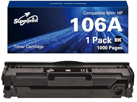 Superprint 106A Tonerkartusche (Mit-Chip) Kompatible für HP W1106A 106A Toner Schwarz für Laser 107a 107w 107r MFP 135a 135w 135r 137fnw Drucker (1er-Pack)