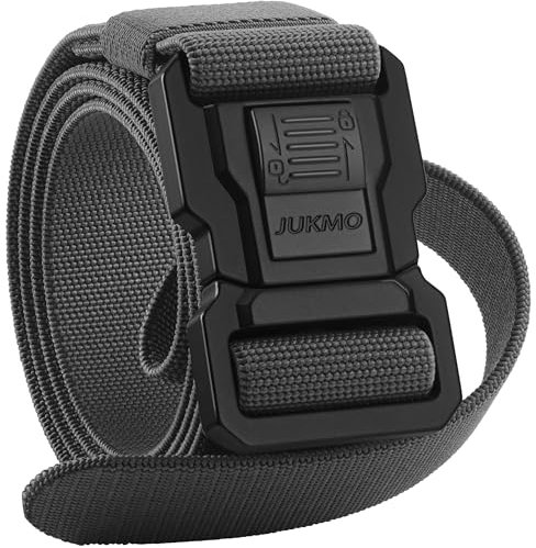JUKMO Schnellverschluss Taktischer Gürtel mit Schloss, Militär Wandern 3,8cm Arbeit Gürtel mit Schwere Sicherheitsgurt Schnalle (Grau, M-für Taille 91cm-105cm (Länge 125cm))