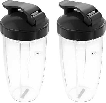 DRELD Juego de 2 piezas de repuesto para vaso Nutribullet de 32 oz, 2 vasos de repuesto Nutribullet con tapa, compatible con exprimidor Nutribullet 900 W/600 W (32oz/940 ml)