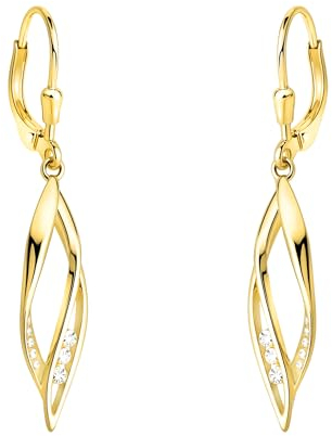 SOFIA MILANI - Damen Ohrringe 925 Silber - vergoldet/golden & mit Zirkonia Steinen - Feder Ohrhänger - E2544