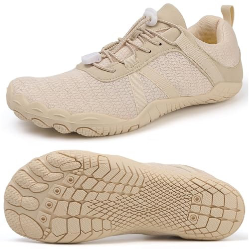 Barfußschuhe Damen Barfussschuhe Herren Zehenschuhe Barfuß Fitnessschuhe Leicht Straßenlaufschuhe Minimalschuhe Barefoot Shoes Beige